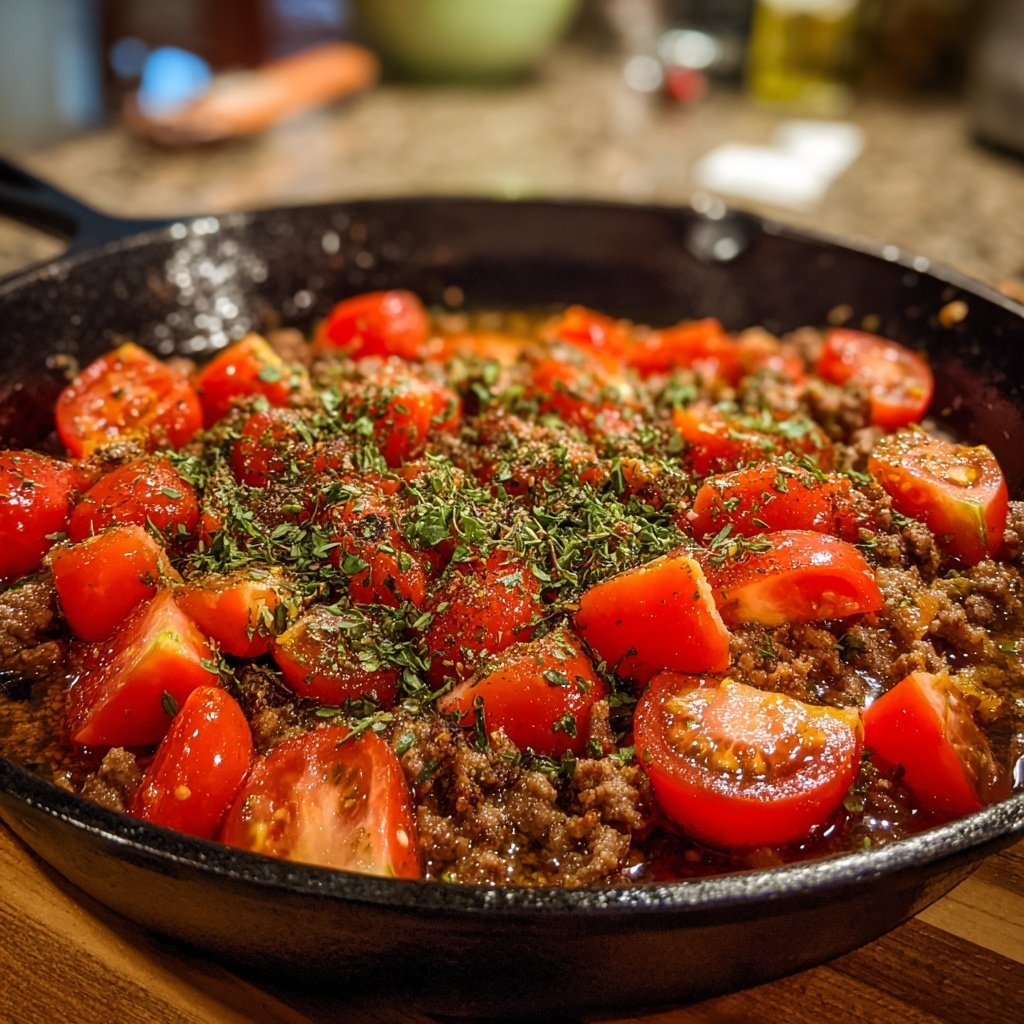 Hamburger Meat And Tomato Skillet