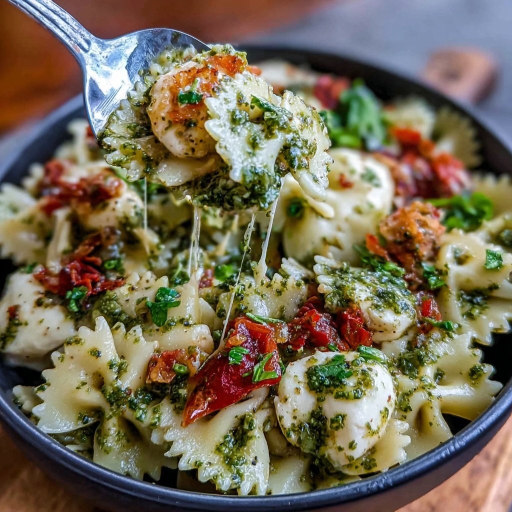 Bow Tie Pasta With Pesto And Mozzarella